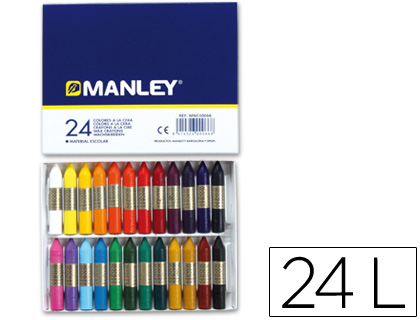 24 lápices cera blanda Manley colores surtidos ref.124